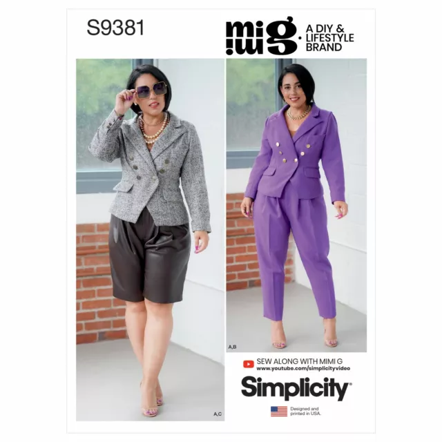 Simplicity NÄHMUSTER S9381 gefütterte Jacke & Hose/Shorts Misses oder Damen