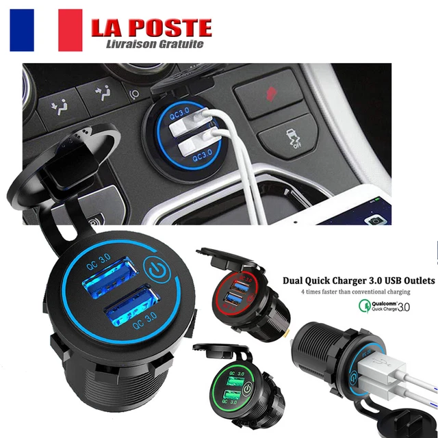 12V Prise allume-cigare de voiture QC3.0 Ports USB adaptateur de chargeur rapide