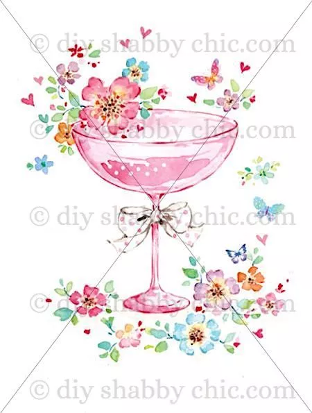 Furniture Decal Image Transfer Vintage Antique French Upcycle Cocktail Drink Art