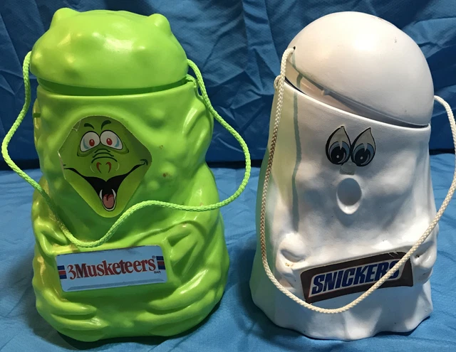 c 1990 HALLOWEEN Mars CANDY BAR Pail SNICKERS MUSKETEERS Advertising Lot Of 2