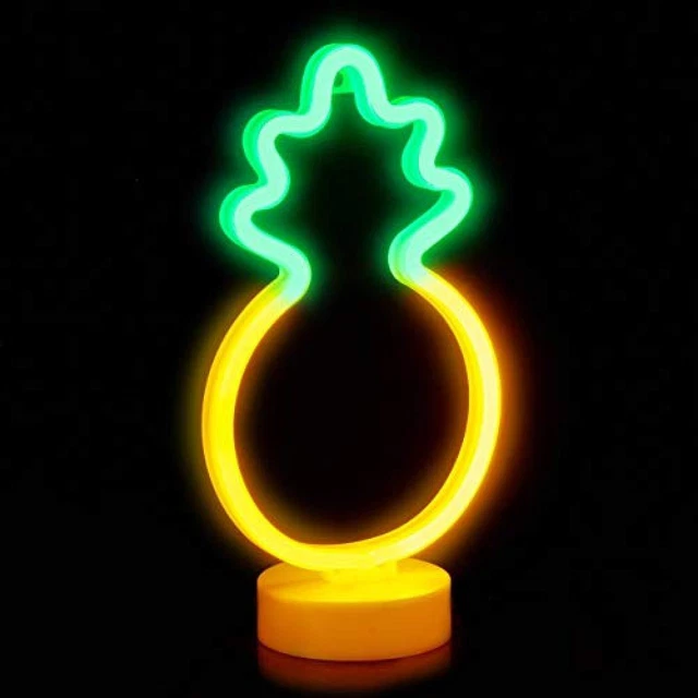 Relaxdays Lampada a Led con Luce al Neon Ananas, da Tavolo e da Parete, a Batter
