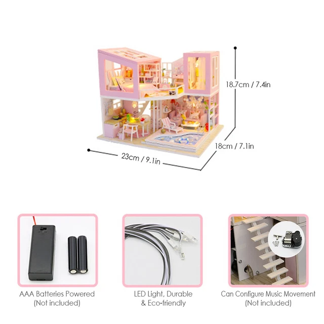 MINIATURE DOLL HOUSE Wooden Dollhouse With Furniture And LED Light