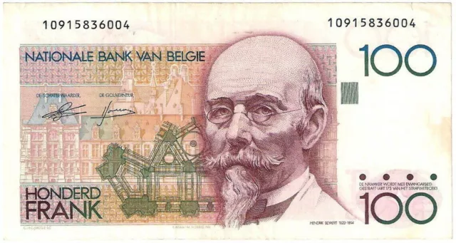 Belgium banknote - 100 cent franc - year 1982 - Hendrik Beyaert - free shipping