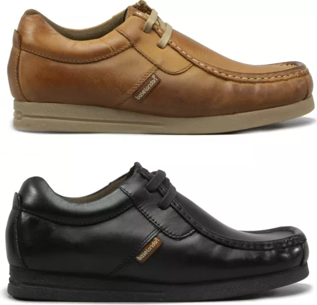 BASE LONDON STORM Mens Leather Lace Up Moccasin Casual Pub Shoes