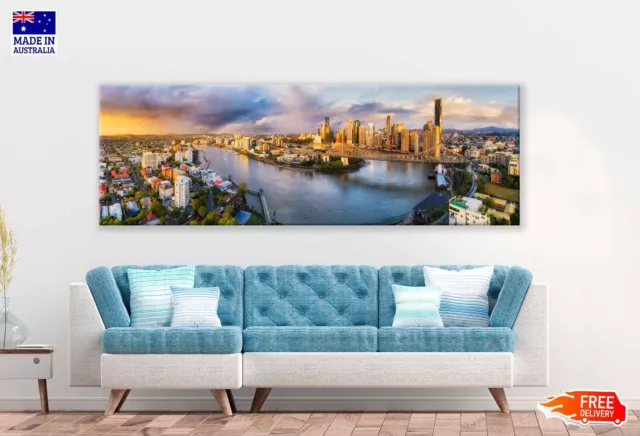 Panoramic Canvas Brisbane City High Quality 100%  Australian Made Quality