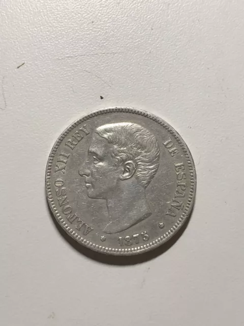 Pièce 5 Pesetas Argent Alphonse XII 1875 M (Madrid) - Espagne