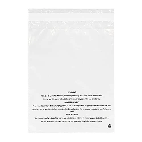 8” x 10” (100 Count) Self Seal Clear Poly Bags with Suffocation...