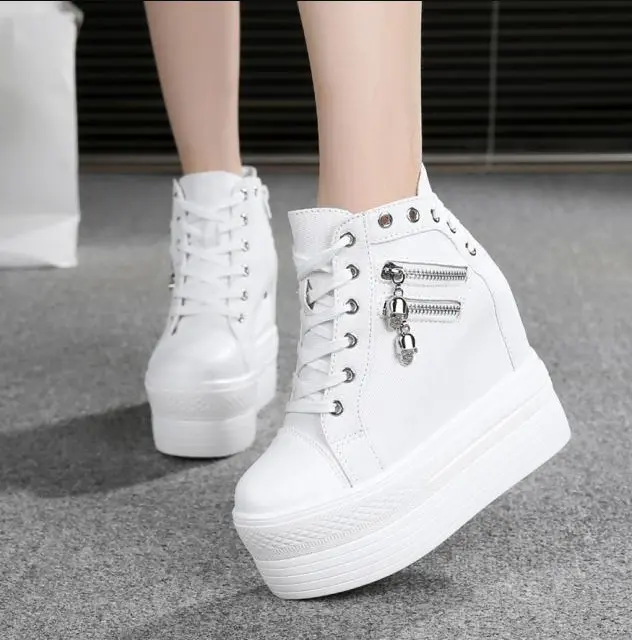 Womens High Platform Hidden Wedge Lace Up Sneakers Casual Canva Shoes US 8