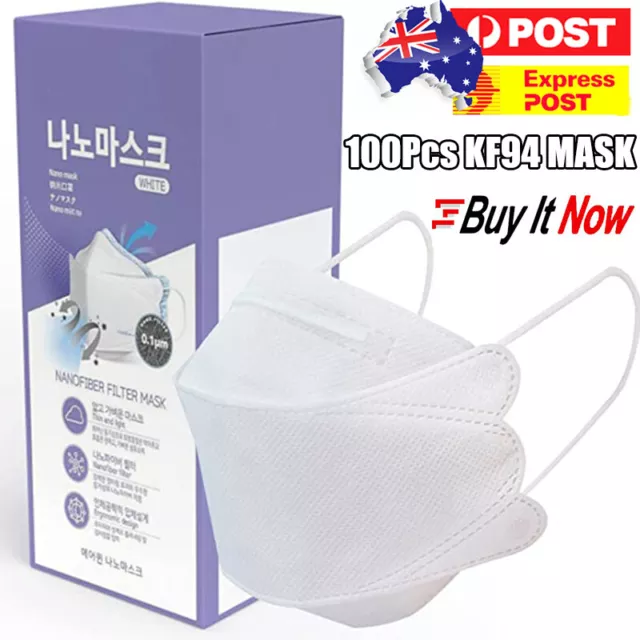 100Pcs 3D Korean KF94 Disposable Face Mask Mouth Protective Masks 4 Layer White