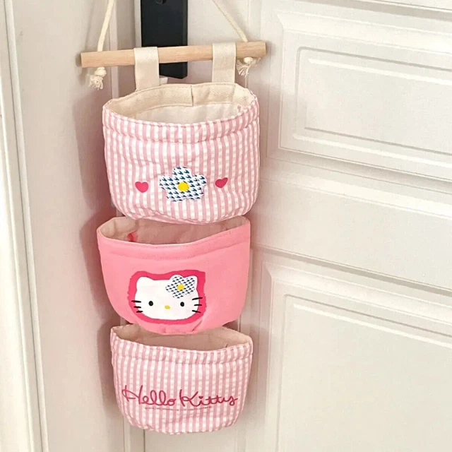 Cute Hello Kitty print storage bag pink home cotton wall-mounted storage bag new