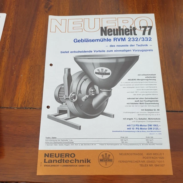 NEUERO Gebläsemühle 1975 Schlepper Traktor Prospekt Landmaschine b