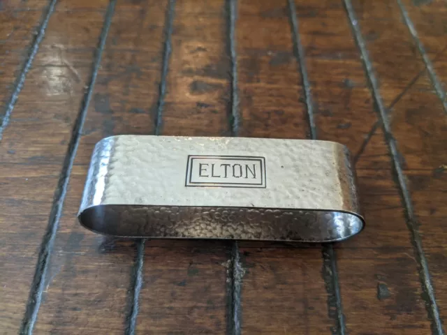 Antique Arts & Crafts Sterling Silver Napkin Ring "Elton" name engraving