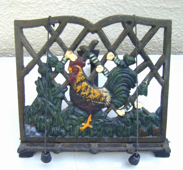 CAST IRON COOKERY Book Holder Stand Folding Chicken Farmhouse Weights