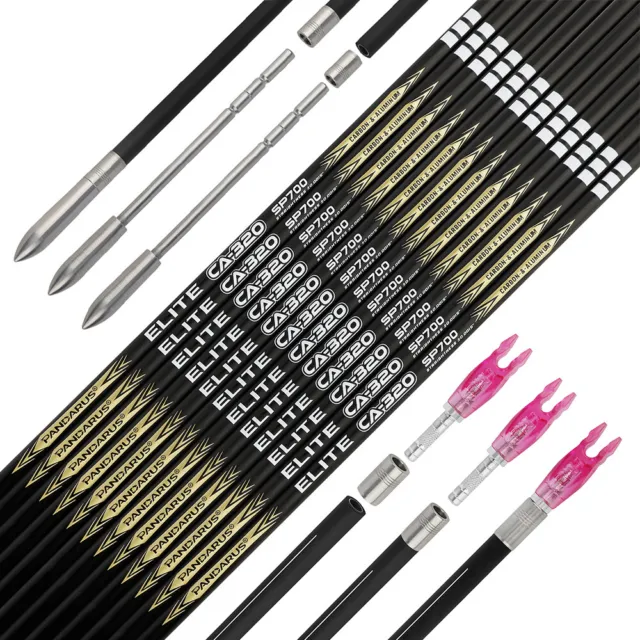 12X Carbon Aluminum Arrows .001" Shafts Inserts Pins Archery Bow ELITE CA-320