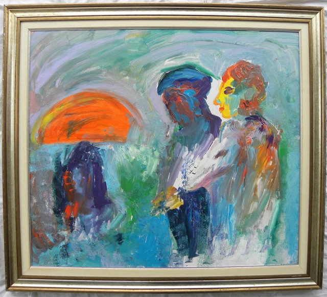 Ernesto TRECCANI (Milano 1920-2009) RICORDO di BIARRITZ 70x80 (con AUTORITRATTO)
