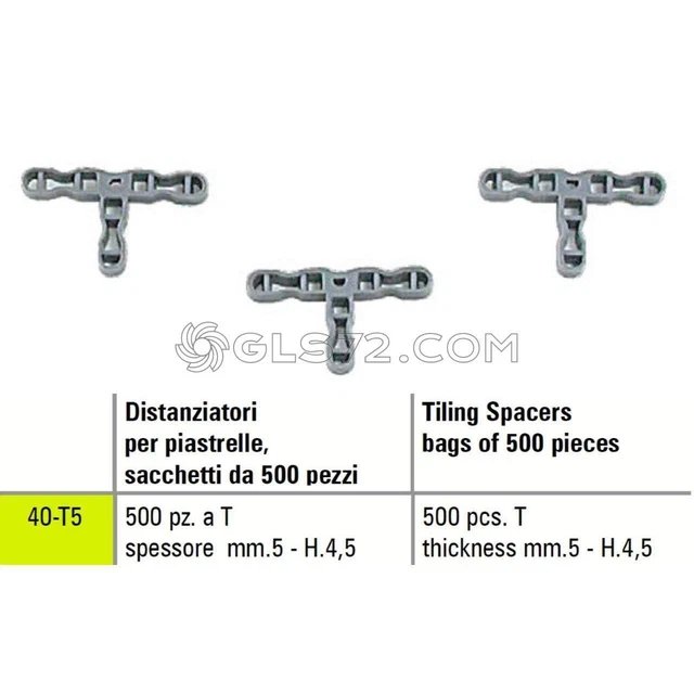 DISTANZIATORI A T PER PIASTRELLE SIGMA 40-T5 A SPESSORE mm 5 - H. 4,5 500 PEZZI