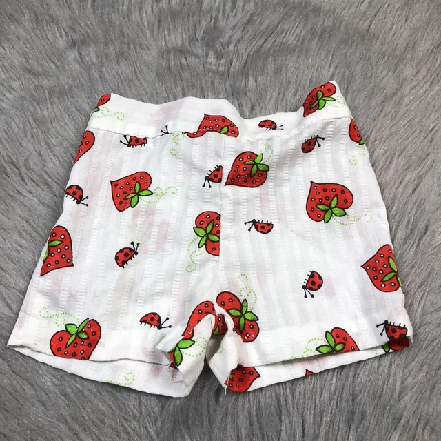 Vintage Healthtex Toddler Girls White Red Strawberry Ladybug Shorts