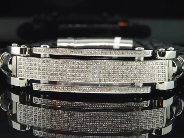 Diamond ID Bracelet Leather Strand Stainless Steel Plate Arctica Brand 1.40 CT