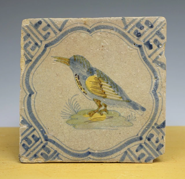 Antique Dutch Delft Maiolica Tile Bird Kingfisher Wan-Li Circa 1600-1625 2