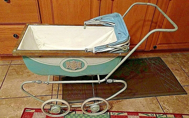 ANTIQUE BABY/DOLL STROLLER 1940S 1950S by South Bend METAL-