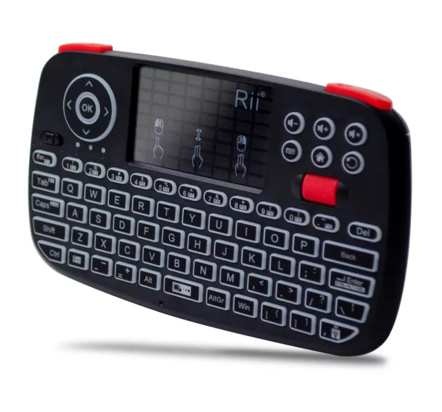 Rii i4 Mini Wireless + Bluetooth Keyboard with Touchpad, Blacklit Portable