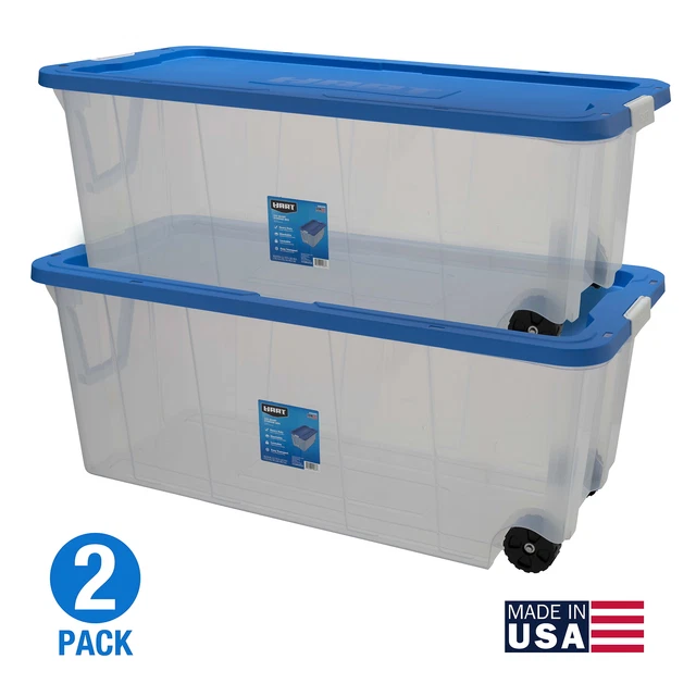 HART 160 QUART Latching Plastic Storage Bin Container, Clear, Set of 3