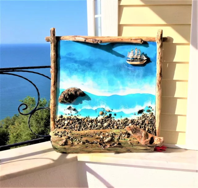 20X20''Driftwood Rustic Sculpture and Painting,Unique Natural Driftwood Wall Art