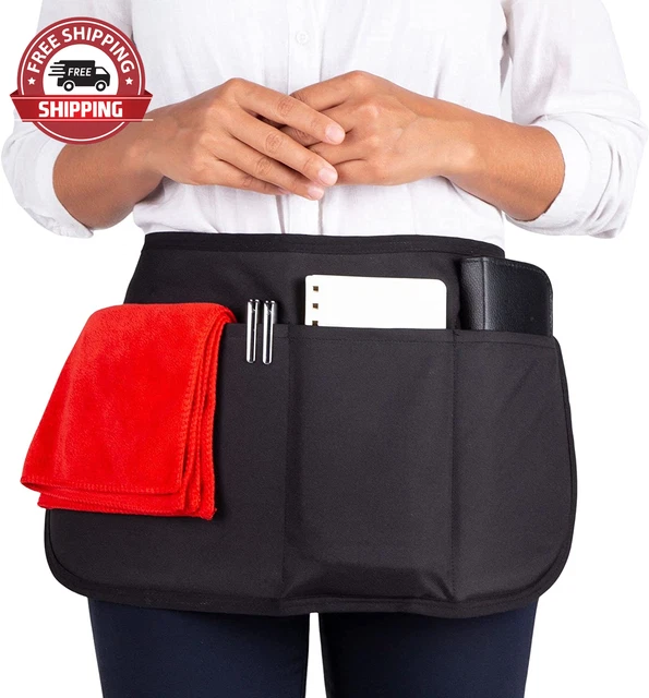 Waterproof Server'S Apron with 3 Pockets & Buckle Waist Closure - Black Waitress
