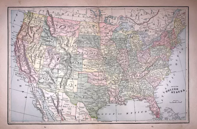 Old 1892 UNITED STATES Map ~ Authentic Atlas Map (14x21) Free S&H #P208