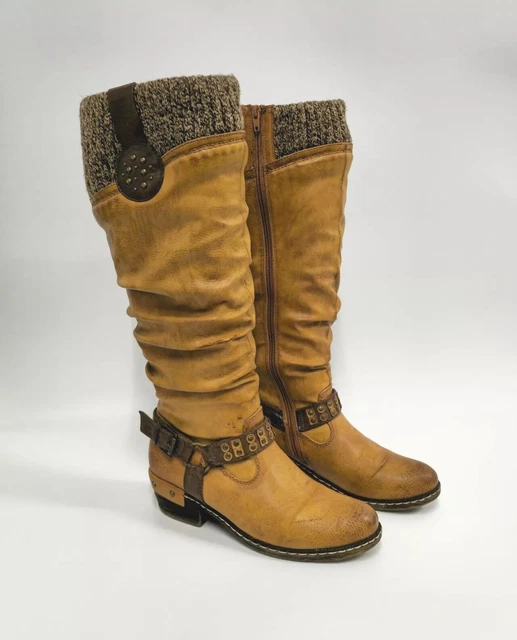 RIEKER BOOTS LADIES Brown Leather Mid Calf Zip Up Size 6 UK 39 EUR