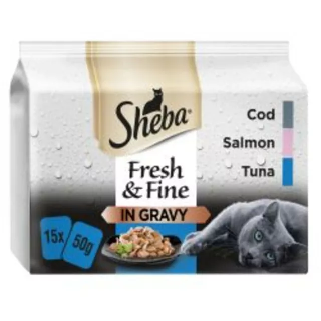 Sheba Fresh & Fine Cat Food Pouches Fish Collection in Gravy 15 x 50g pouch