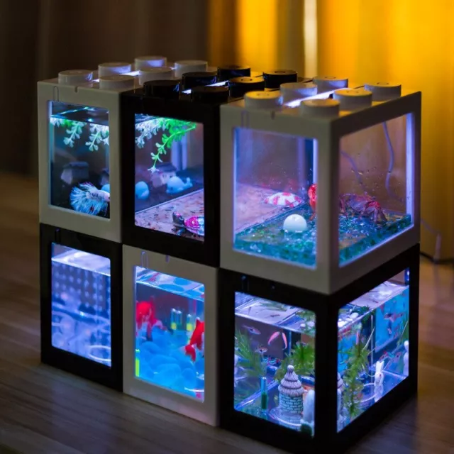 Stackable Mini Aquarium Fish Tank with Lamp USB Lighting Mini Aquarium Fish Tank