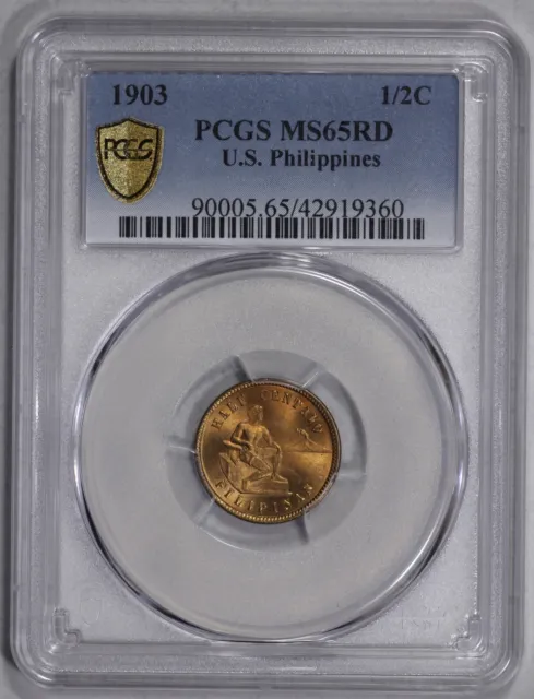 1903 US Philippines Half Centavo 1/2c PCGS MS 65 RED