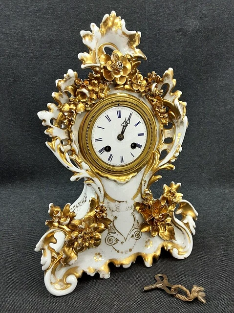 Antike Kaminuhr Pendule Tischuhr Porzellan Prunk H.N. Golddekor Barock große Uhr