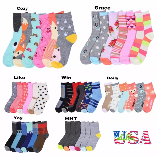 Boy Girl Crew Ankle Socks Lot Casual Fashion 0-12 2-3 4-6 6-8 Baby Toddler Kids