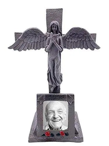 JF MALL Solar Lighted Cross - Angel Cemetery Decoration Grave Headstone Memorial