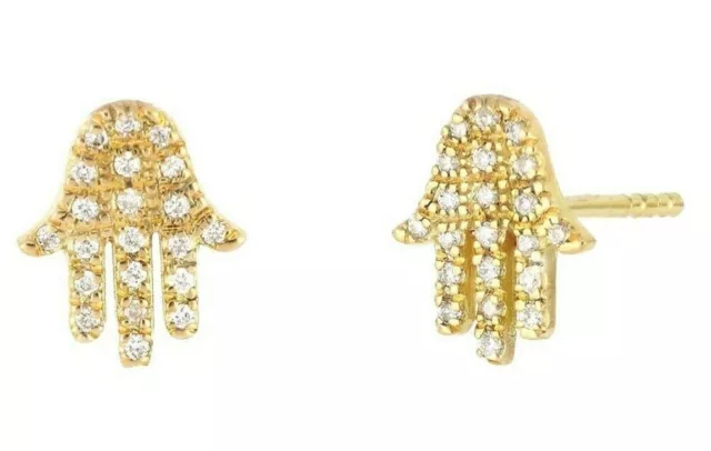 Bony Levy 18K Yellow Gold Pave Diamond Petite Hamsa Stud Earrings 0.12 ctw