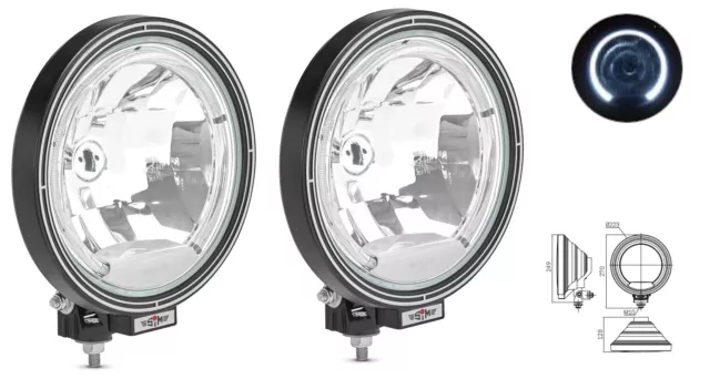 Weiß Rund Klar + Angel Eye LED Fernscheinwerfer Halogen 22,9cm 2x 12V 24V LKW