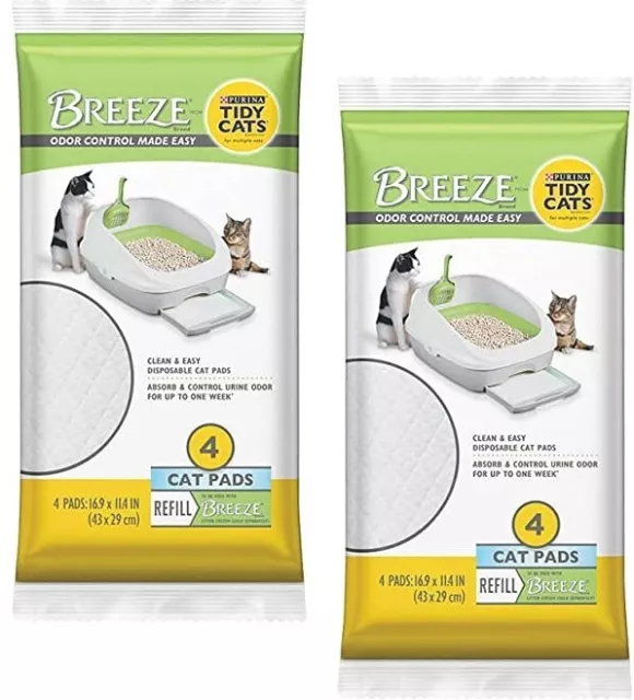 Breeze 2 Pack of 4ct Purina Tidy Cats Odor Control Pads 16.9" x 11.4" NEW IN BAG