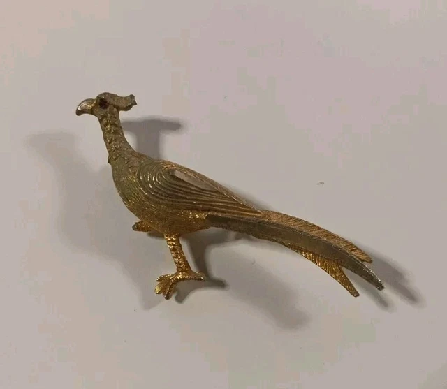 Broche Vintage En Métal Doré Filigrane Tolède - Oiseau Sur Fond Noir - Occasion