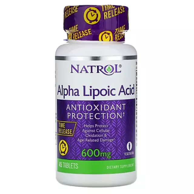 Ácido Alfa Lipoico, Liberación Prolongada, 600 mg, 45 Tabletas de NATROL