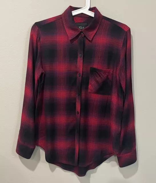 Rails Red Hunter Black Carmine Chili Plaid Long Sleeve Flannel Top Shirt Size XS