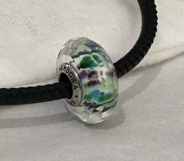 PANDORA Tropical Sea Glass Faceted Murano Bead Charm 925 Ale