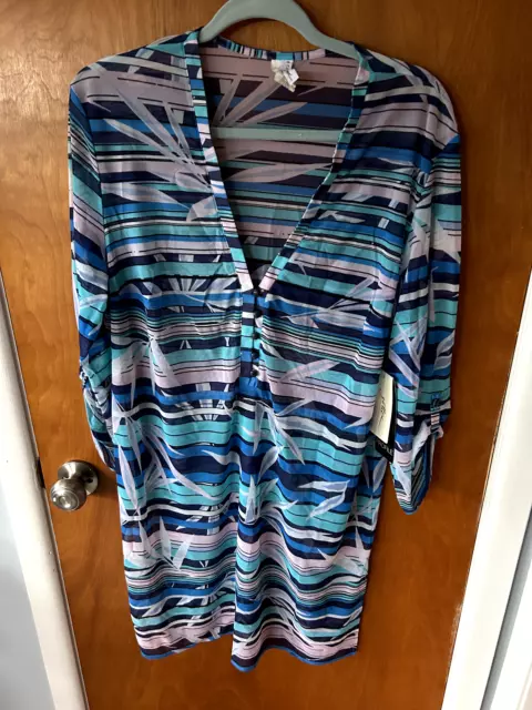 Gottex Palm Beach Mesh V Neck Tunic Dress Swim Sz Large-Beach/Pool Side Perfect