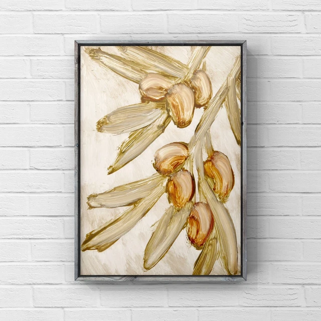 OLIVE TREE BRANCH Original Oil Painting Neutral Kitchen Wall Art