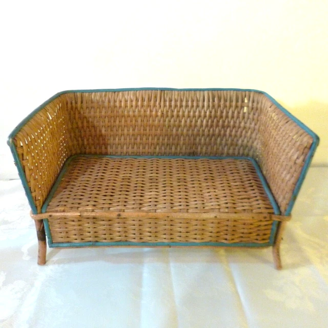 Ancien Banc Banquette Canapé Pour Poupée - Osier Et Bois - Début XXème