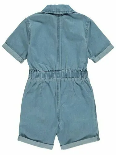 NEW Girls Denim Playsuit Summer Pocket Zipped Jumpsuit Shorts All In One Outfit 2