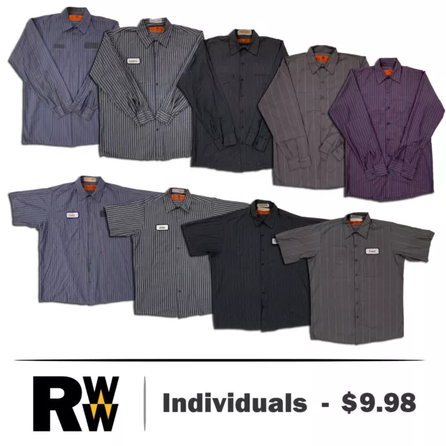 Red Kap Work Shirts 2 Pocket Stripe Poplin Short & Long Sleeve Uniform #CC