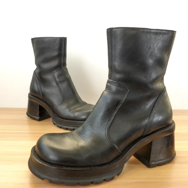 VINTAGE Steve Madden Boots Leather 10 Bootie Chunky Platform Square HOTT RARE 90
