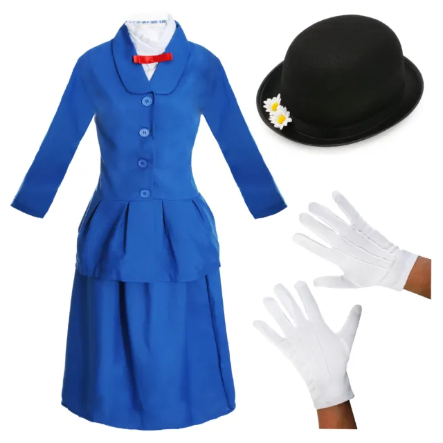 Ladies Magical Nanny Book Day Character Costume + Gloves & Hat Fancy Dress